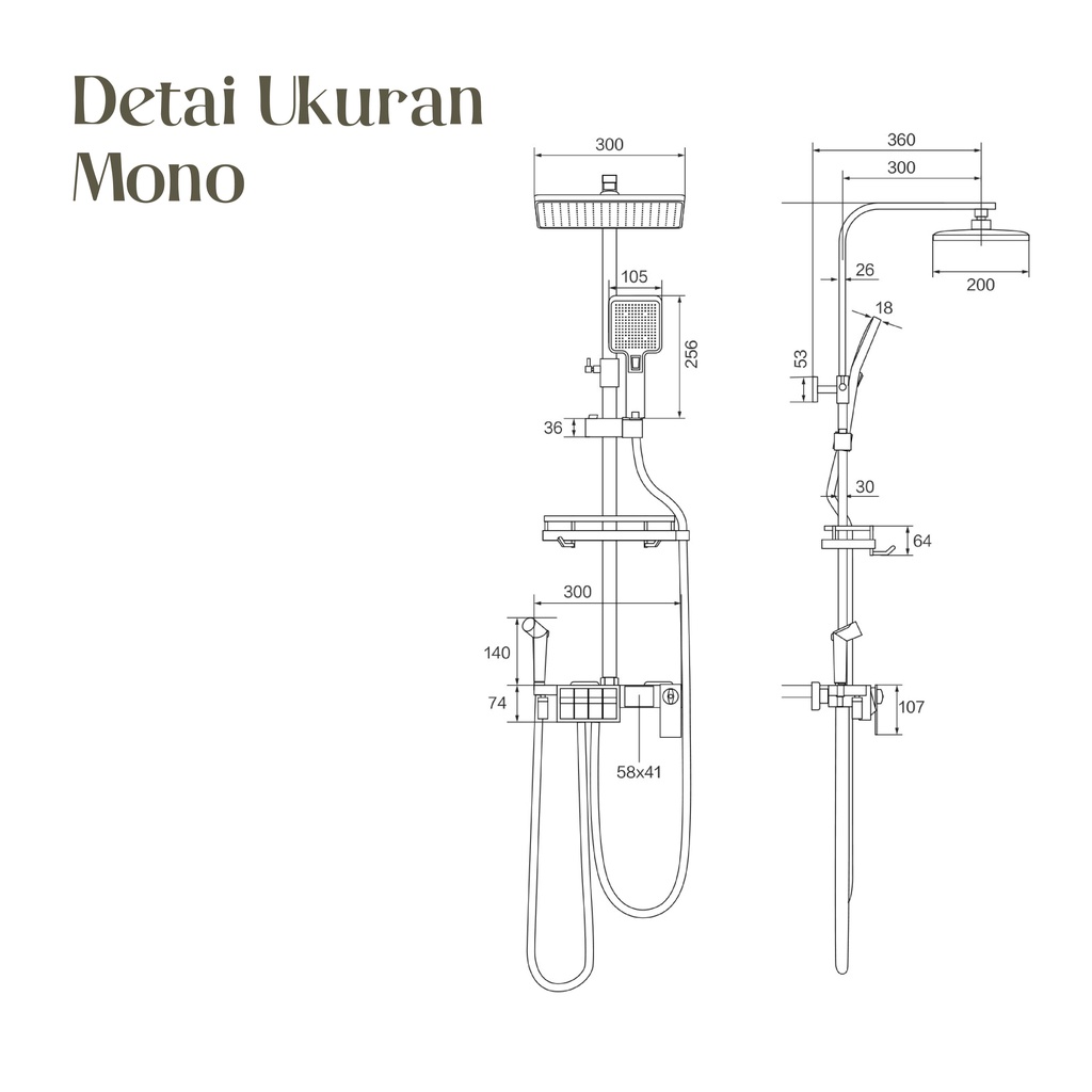 【TEC】MONO Shower Set Brass Luxury LED Hot/Cold Keran Shower Dinding Wall Shower Set Thermostatic Rain Fall Shower Faucet Set