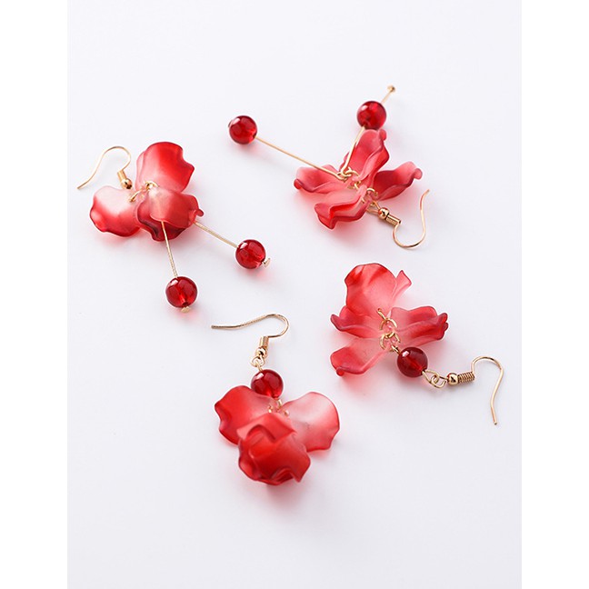 LRC Anting Gantung Fashion Multi-layered Petal Red Pearl Stud Earrings F5487X