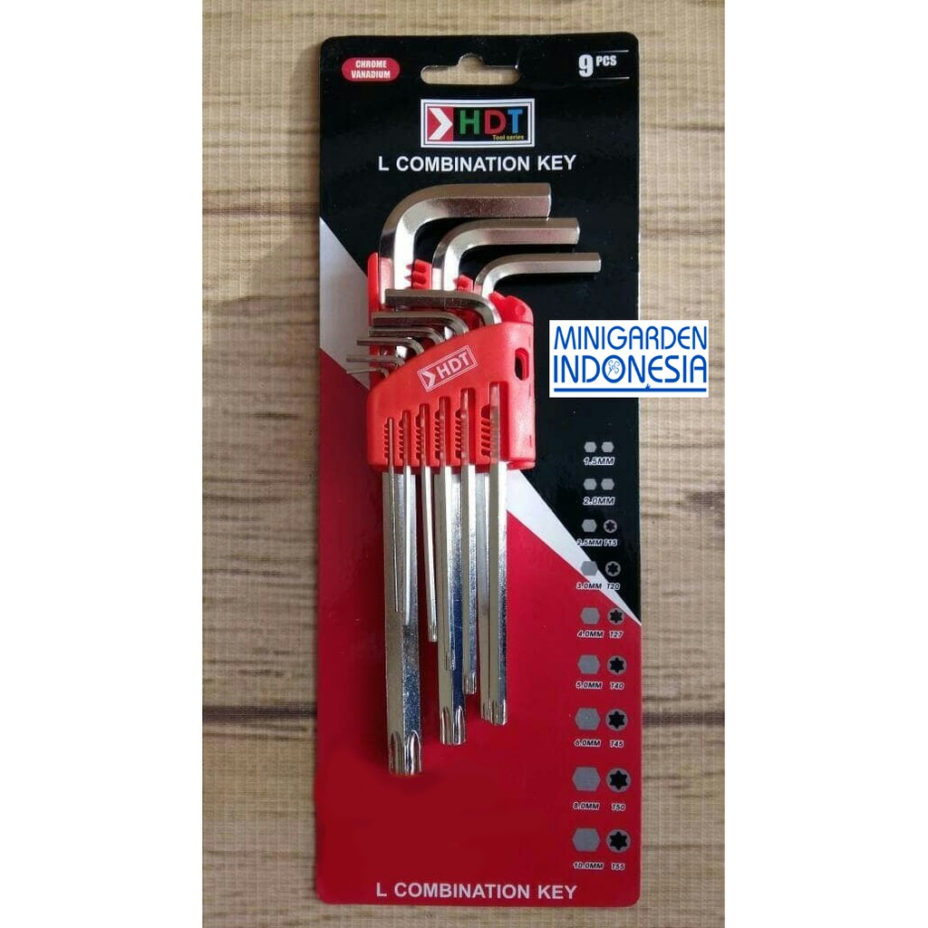 Kunci L Long + L Bintang Set Kombinasi HDT isi 9 pcs  P004 - Hex Torx Set Key