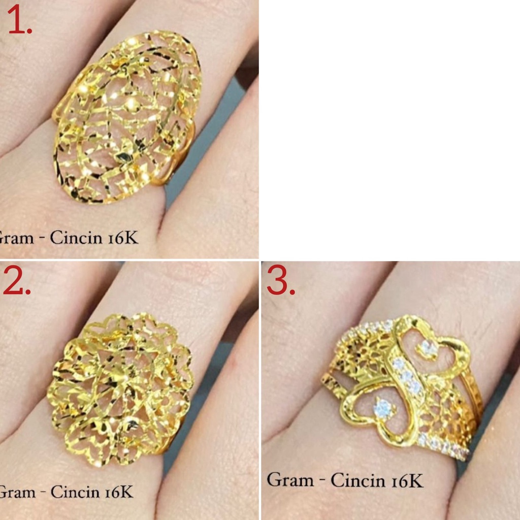 Cincin anak dan dewasa emas asli kadar 700 70 16k kerawang lebar 1 2 gram gr g permata oval bunga love gold terbaru nomor no 11 12 13 14 15 16 17