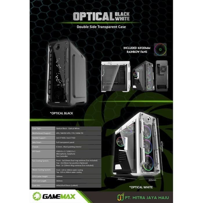 GAMEMAX Casing Optical G510 Gaming PC Case with Fan - Putih