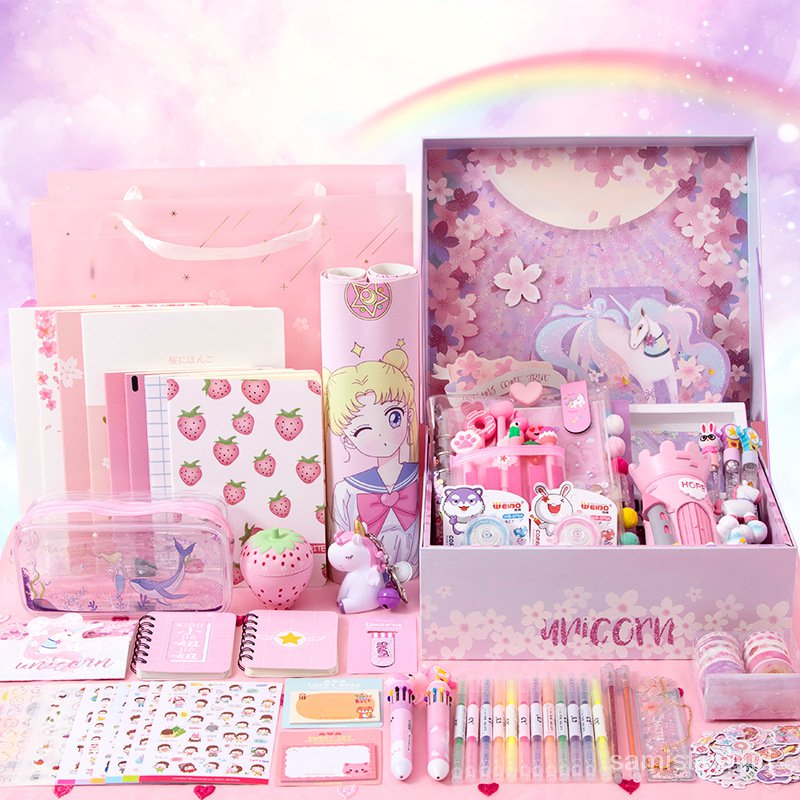 

Girl Heart Pupils' Stationery Set Middle School Student Gift Box School Supplies Gift Bag Gift