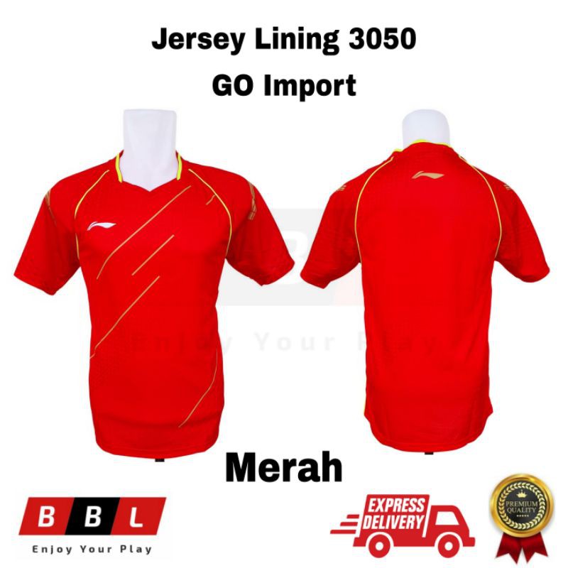 Kaos badminton Lining 3050 Merah Grad Ori Import Kaos bulutangkis import high quality baju badminton