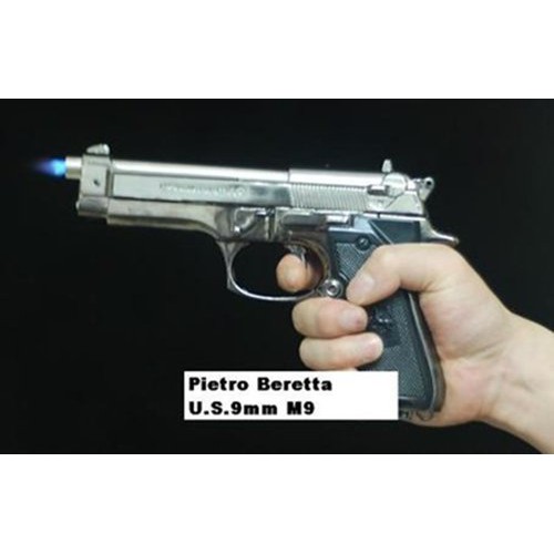 Lighter / Korek Api Pistol Model PIETRO BERETTA US .9mm M9 ( Black &amp; Silver / Chrome)