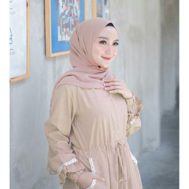 FMOS Nirmala Dress Maxi Size S M L XL l Gamis Syar'i l Fashion Muslim Terbaru-Almond