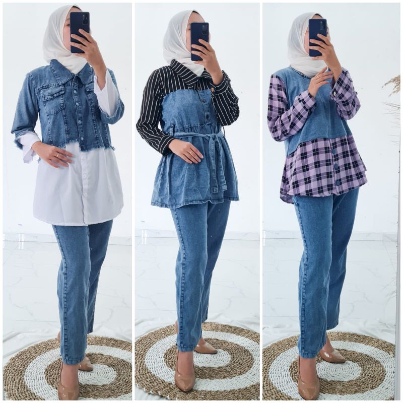 Setelan Jeans | one set jeans | jeans wash | jeans mix shakila |α jeans mix katun