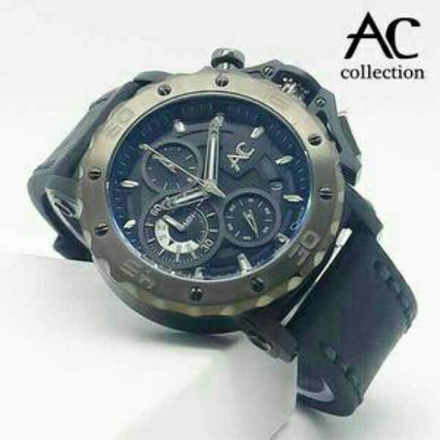 Jam Tangan pria Alexandre Christie kulit hitam Ac9205 Original