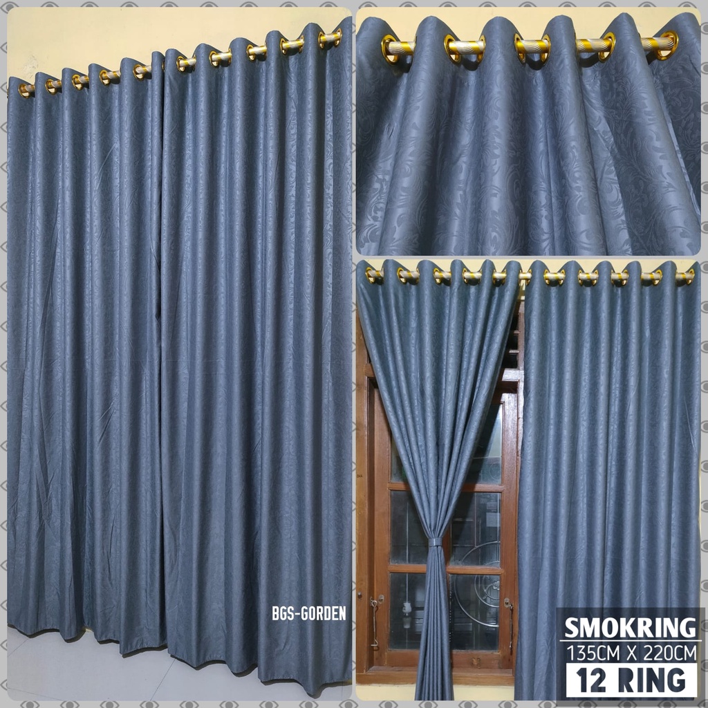 Murah gorden/hordeng/horden polos embos 12 lubang smokring gold