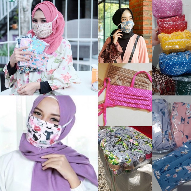  MASKER  KAIN  MOTIF RANDOM TALI LEPAS BISA DICUCI Shopee 