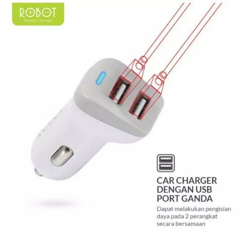 Car Charger 2.4A Universal Charger Mobil Port 2 usb By Robot [RT-06]