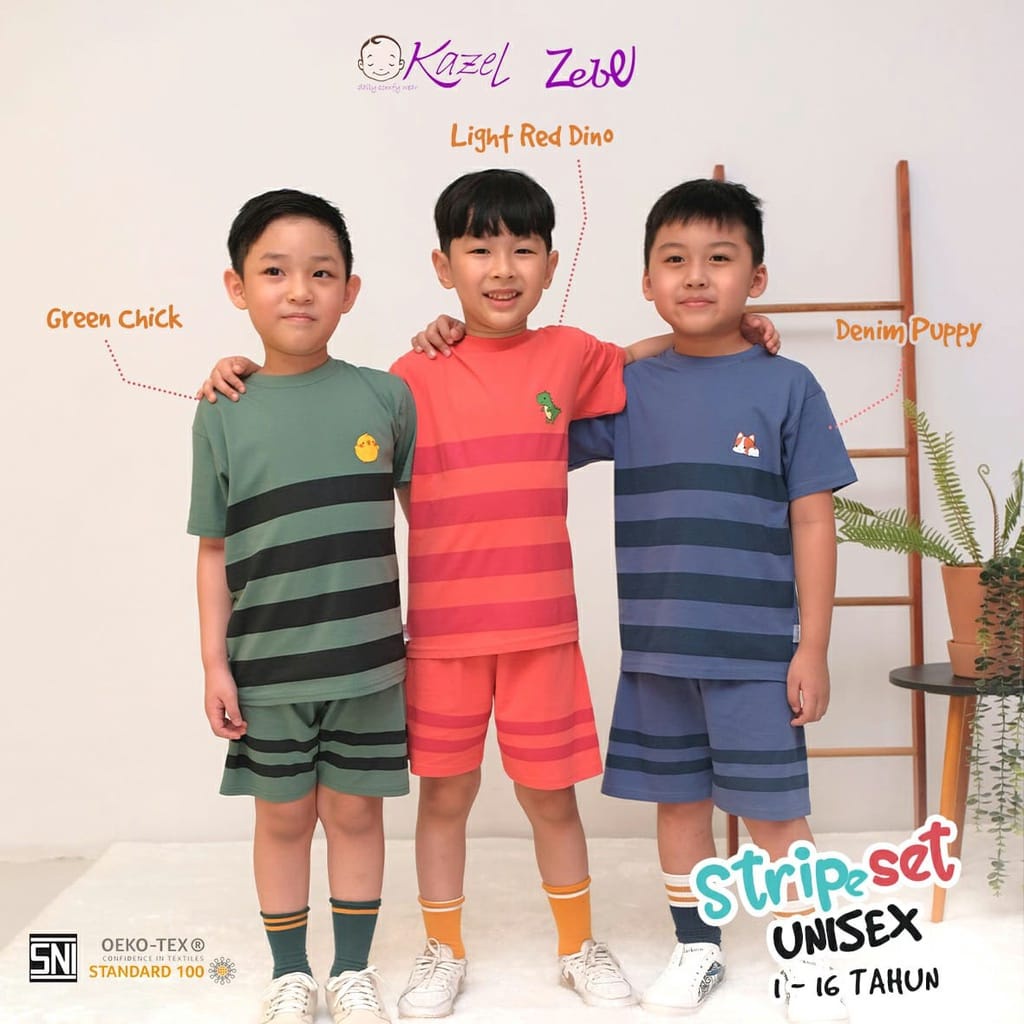 Kazel × Zebe Setelan Pendek Stripeset Unisex / Setelan Anak ZB-SPDSS