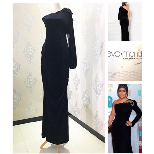 (J397) Eva mendes velvet One Shoulder with beautiful tie maxi dress