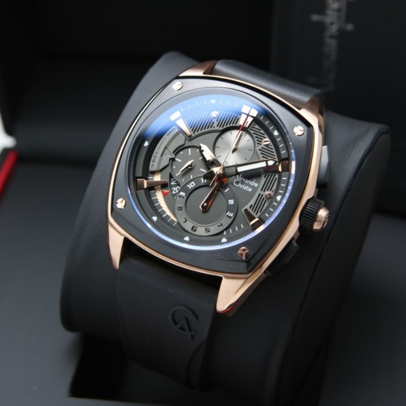 Jam Tangan Pria Alexandre Christie AC 6591 / AC6591 Black RoseGold Original Garansi Resmi