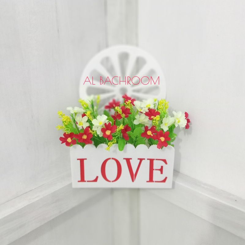 RB6034 BUNGA DAYSI KUPU VAS LOVE RODA PLASTIK HIAS ARTIFICIAL HOME DEKOR