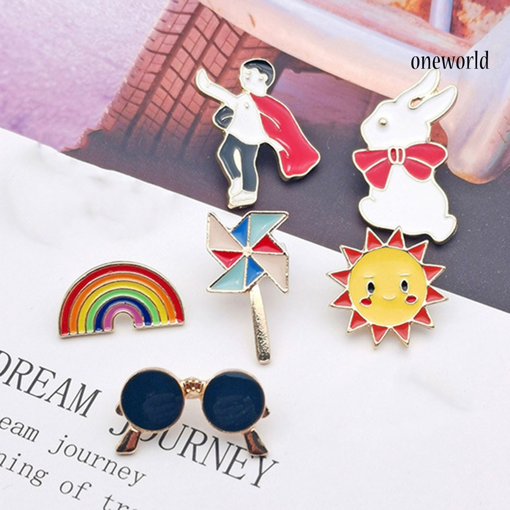 OW@ Mini Smile Sun Rabbit Rainbow Pattern Collar Brooch Lapel Pin Backpack Accessories for Coat Decor