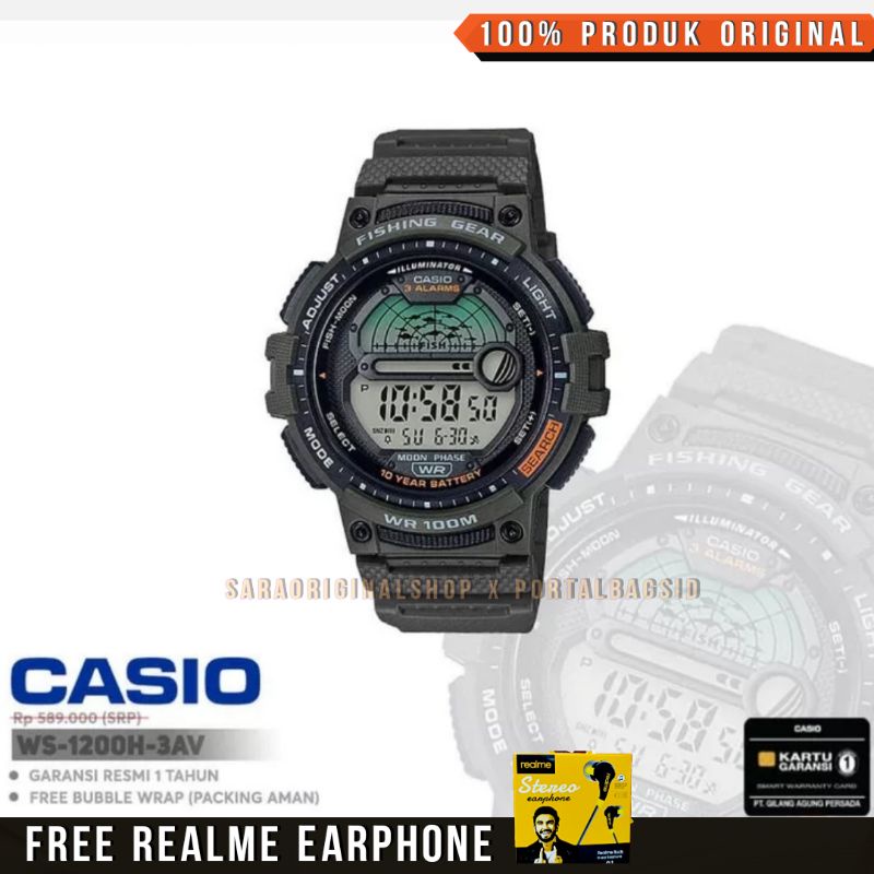 Casio Fishing Gear WS-1200H-1AVDF Jam Tangan Pria Original