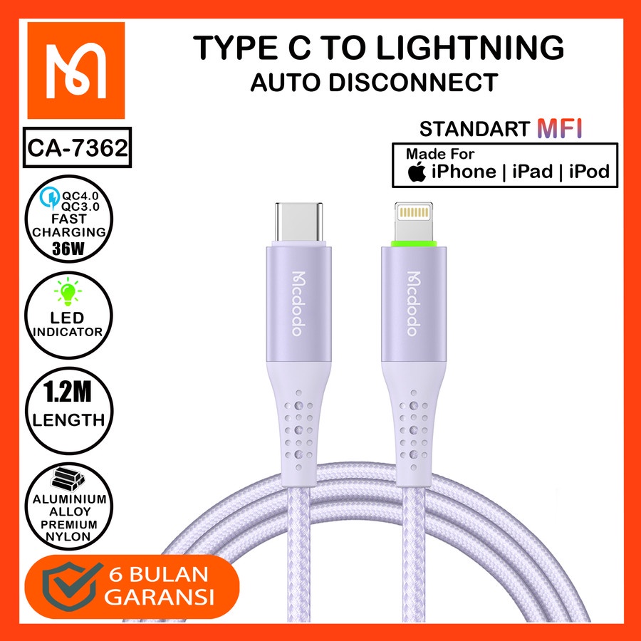 MCDODO CA-7360 Cable Iphone PD Fast Charge 3.0 Type C To Lightning 36W