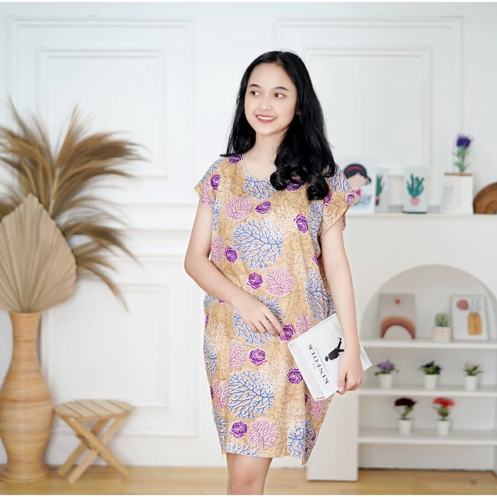 BEFAST - ZFS OOTD Wanita Dress MILLA / DASTER MIDI RAYON BALI / Pakaian Dress Motif / Daster Santai Wanita / Dress Wanita Remaja Kekiniaan / Daster Warna Abstrak / Dress Baju Tidur Wanita / Daster Banyak Warna