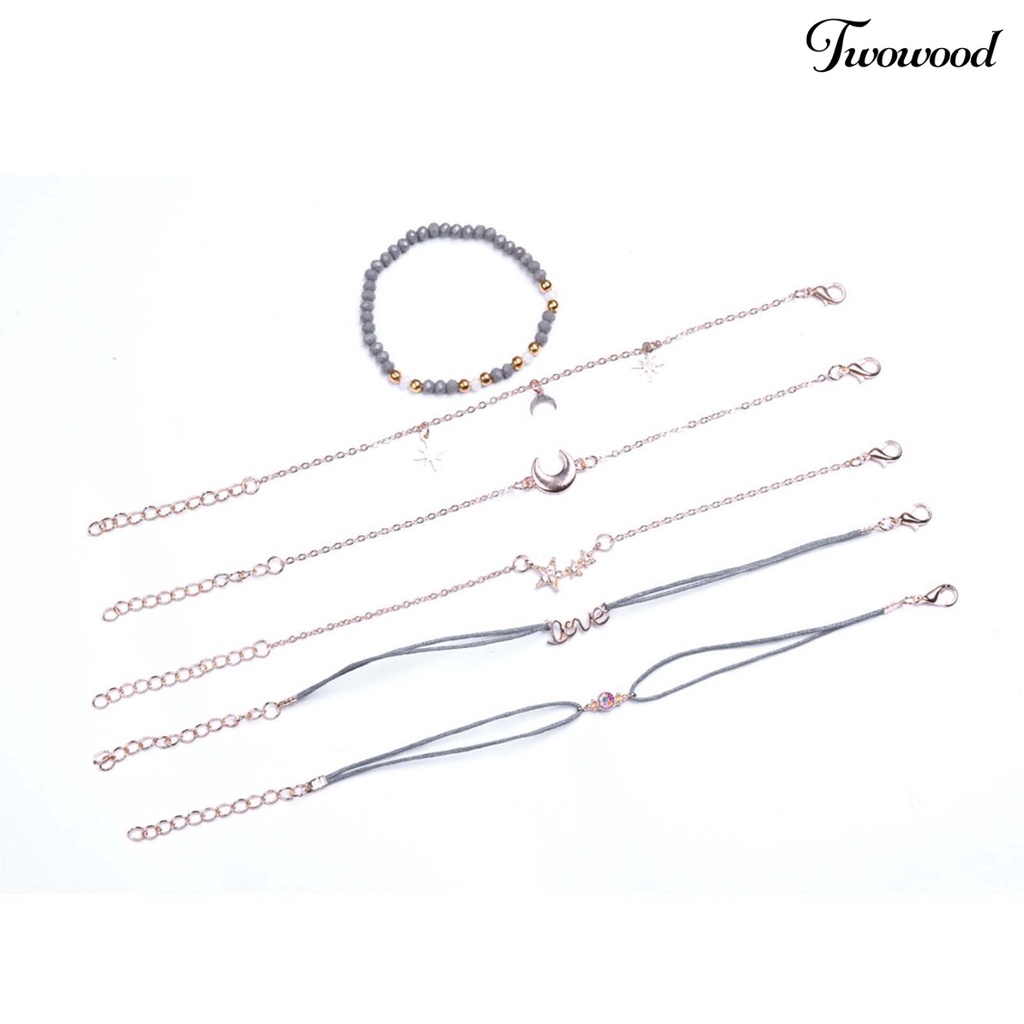 6pcs / Set Gelang Desain Bulan Hati Bahan Alloy Untuk Harian