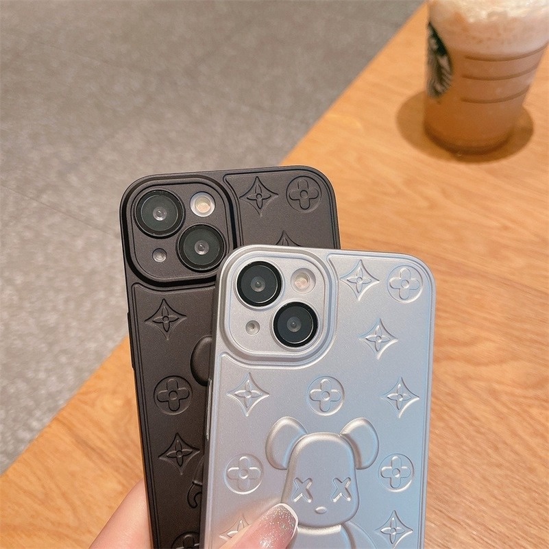 Soft Case Pelindung Lensa Bahan Silikon TPU Motif Bunga Beruang Untuk iPhone 13 12 11 Pro Max Xs Max X Xr 7 8 6 6s Plus SE 2020