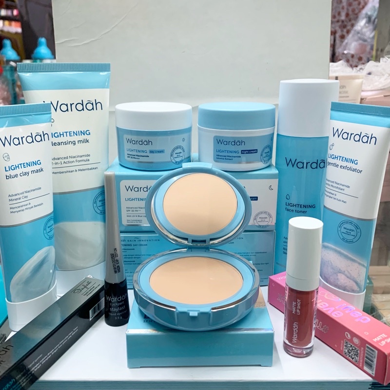(Bisa COD) Wardah Paket Lightening Pemutih + Bedak + Lipstik  9in1