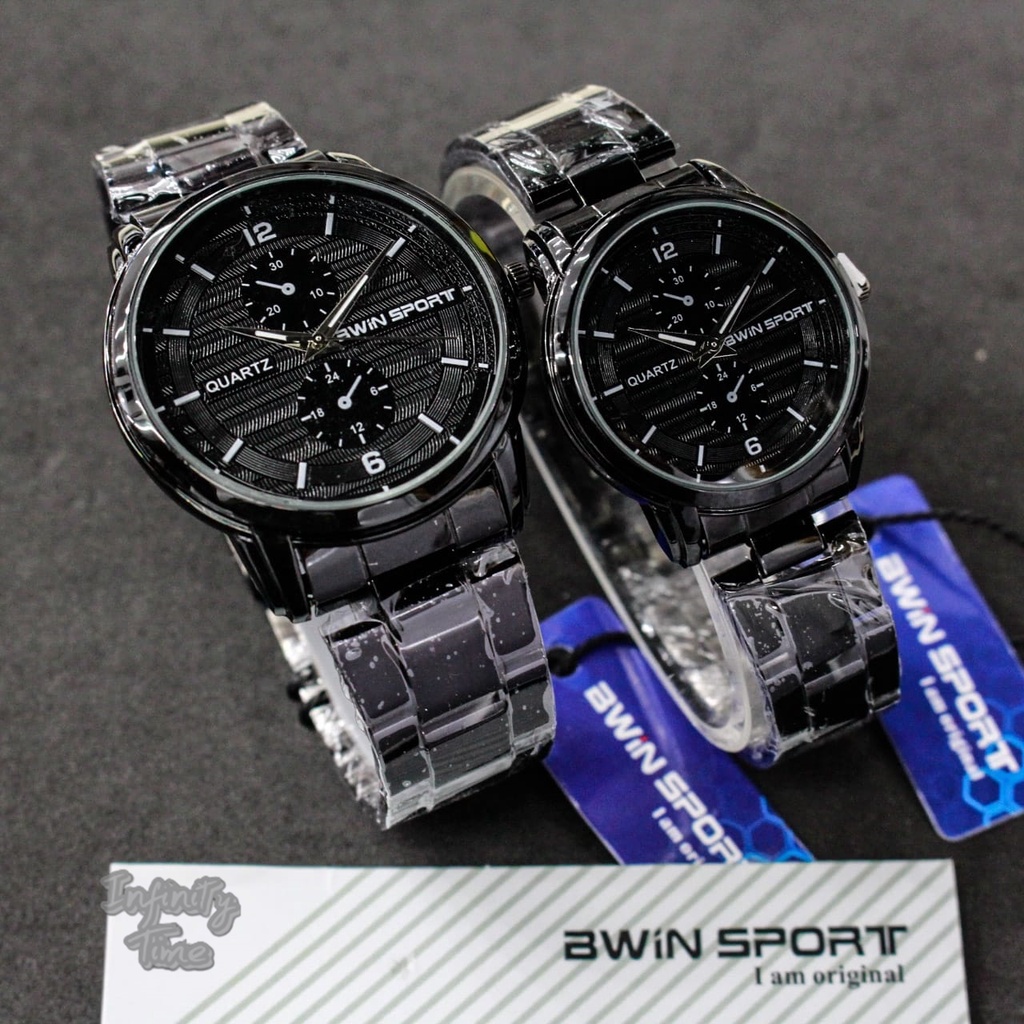 Jam Tangan Couple Awin Bwin Sport M1036G M1036L Cowok Cewek Analog Rantai Stainless Kualitas Origina