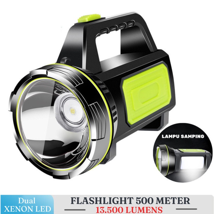 Senter LED Besar Super Terang Jarak Jauh Rechargeable Baterai Cas USB