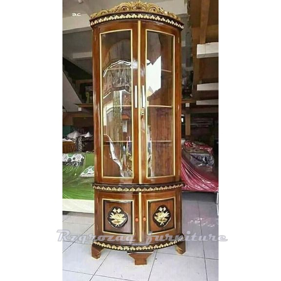Lemari Pojok Lemari Kaca Ruang Tamu Almari Jepara Lemari Hias Shopee Indonesia