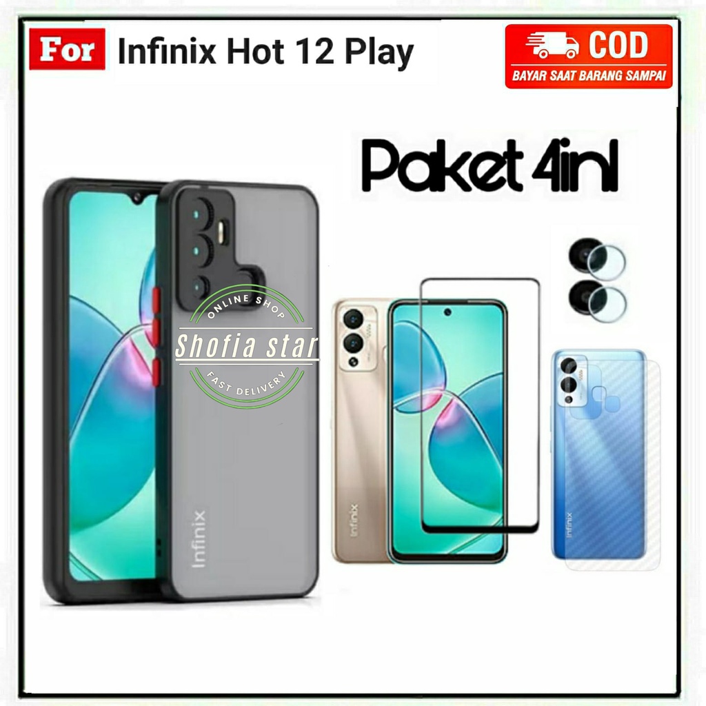 4IN1 CASE AERO INFINIX HOT 12 PLAY 12 12I 12 Play NFC SPFTCASE ARMOR CAMERA PROTECT CASING