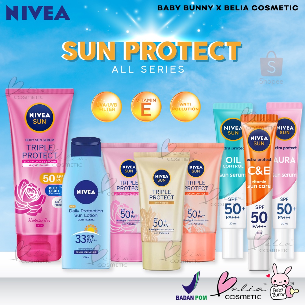 ❤ BELIA ❤ Nivea Sunscreen Sun Protect Series (✔BPOM) Daily Protection Face Instant Aura Oil Control Protect Serum SPF 50+ | SPF 30 | SPF 33