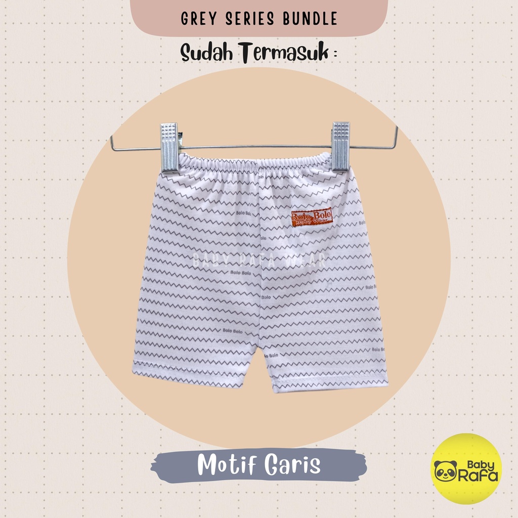 Serian Abu - 3 pcs Celana Pendek Bayi Baru Lahir 0 - 3 Bulan Grey Series merk SNI Bolo - Bolo