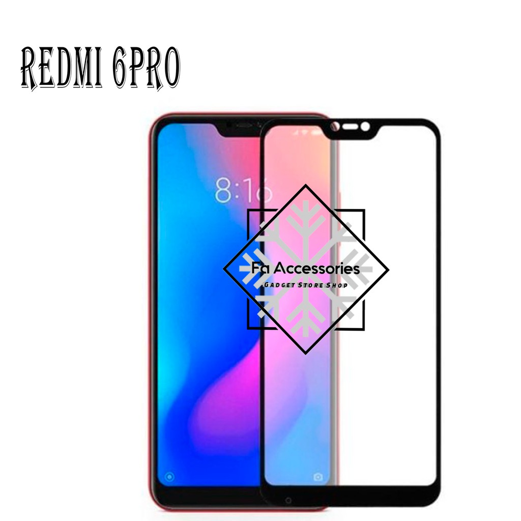 TEMPERED GLASS 5d full lem XIAOMI REDMI 6 PRO HITAM PUTIH