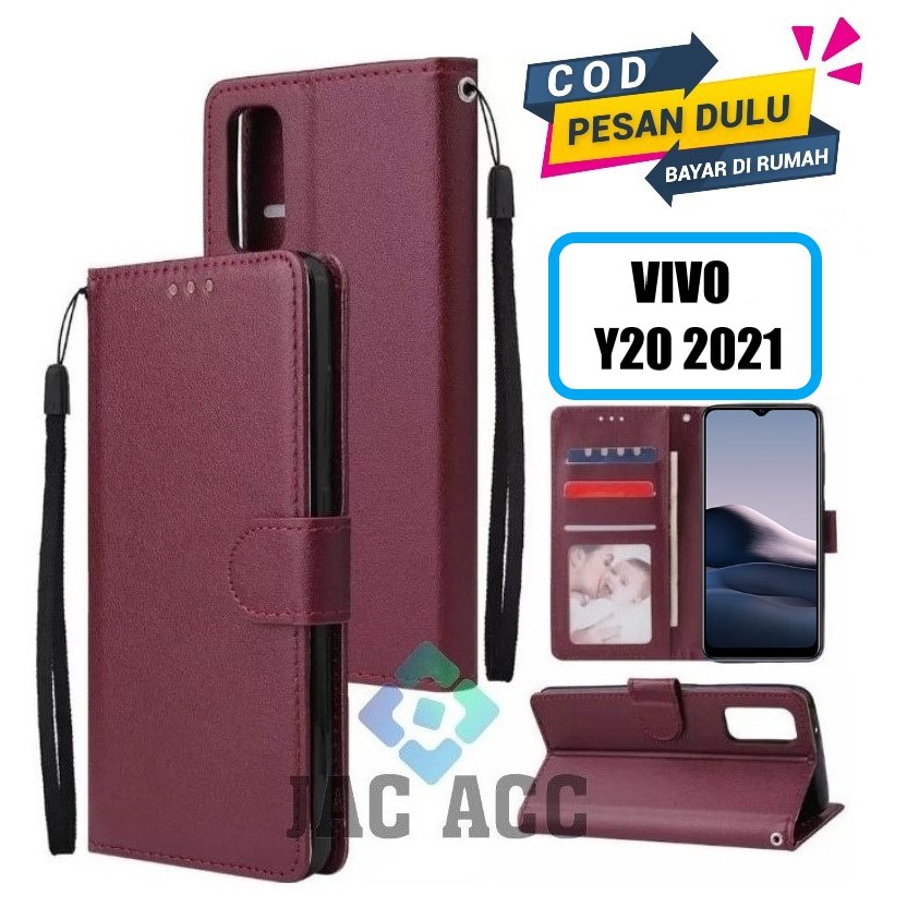 DOMPET HP UNTUK VIVO Y20 2021 NEW  LEATHER FLIP CASE VIVO Y20 2021 NEW