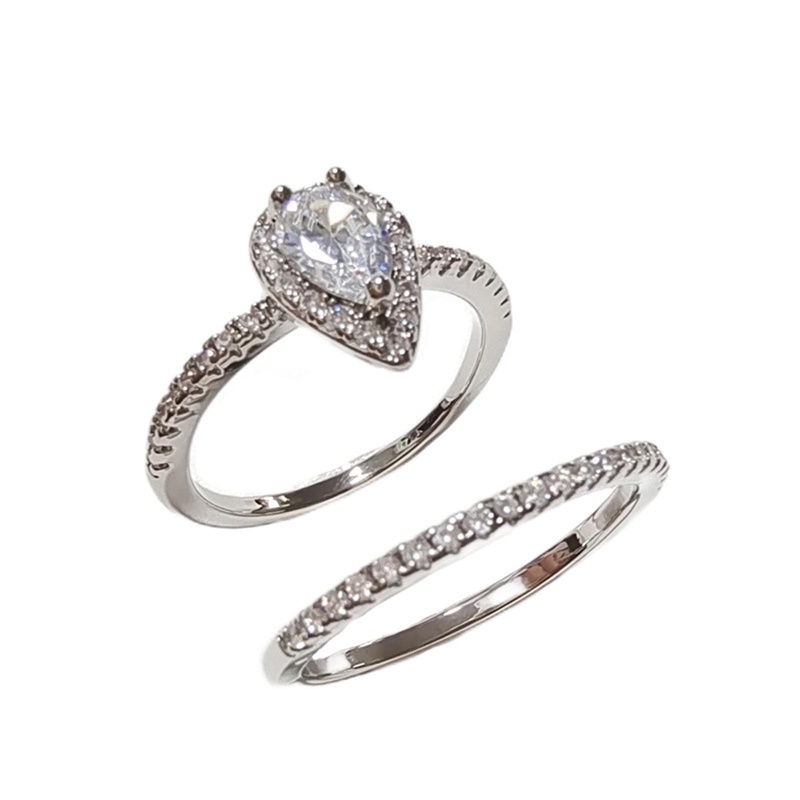 2pcs / Set Cincin Sterling Silver 925 Dengan Cubic Zirconia Untuk Wanita