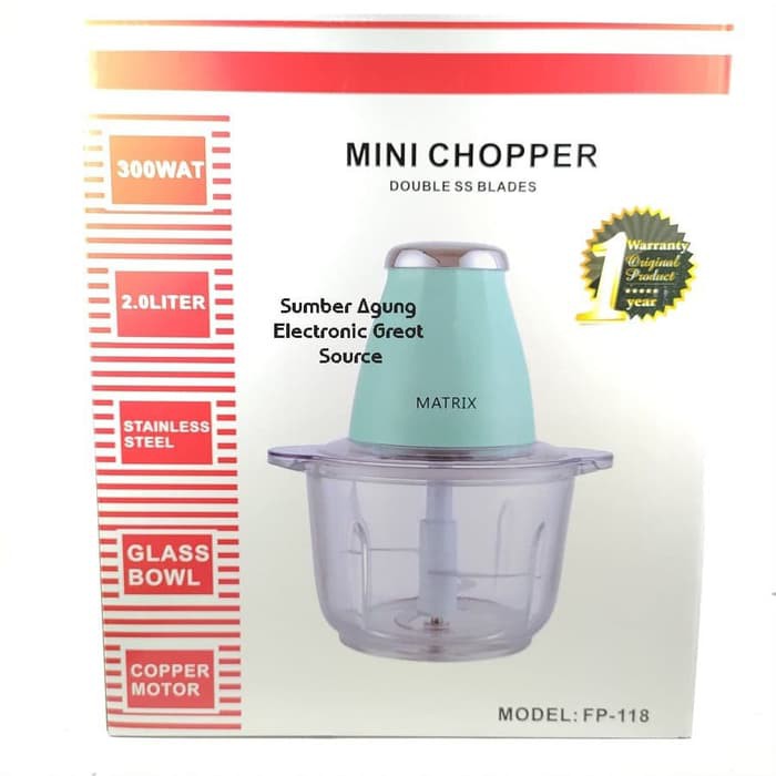 Mini Chopper Matrix FP118 Double SS Blades Stainless Steel Mangkok