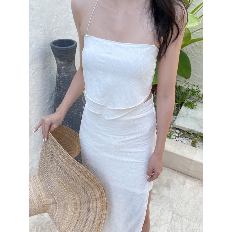 Kadaka S-0195 Set Embroidery Cotton Midi Skirt and Scarf Top