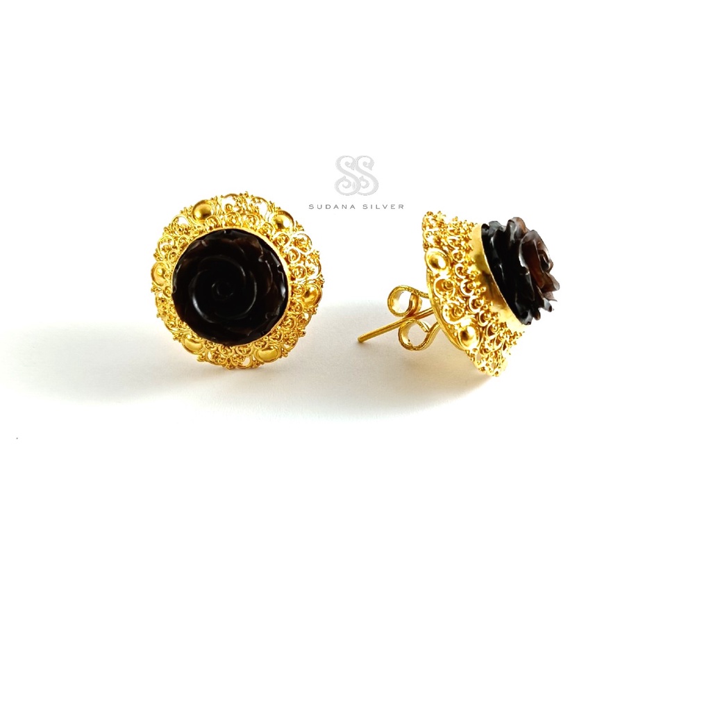 Anting Subeng Black Rose Klasik Silver 925 Gold Plated Bali