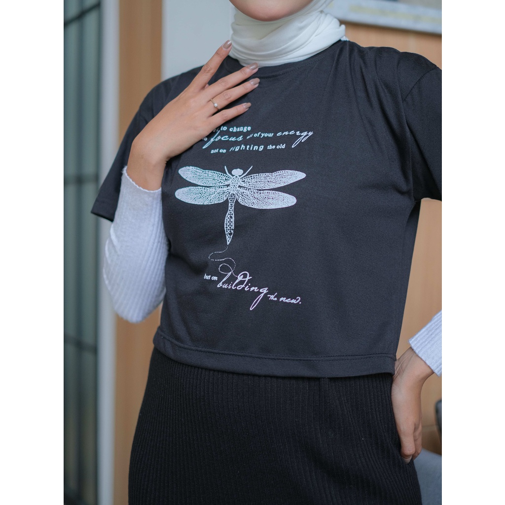 CUCI GUDANG Baju Atasan Wanita Terbaru Kaos Crop Top Wanita COTTON DRAGONFLY