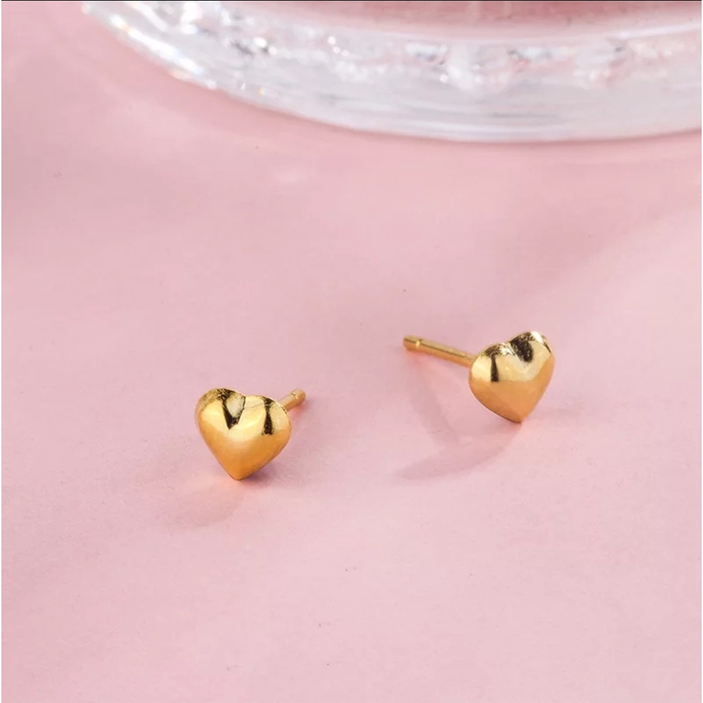Anting Tusuk Bentuk Love Mungil Warna Gold