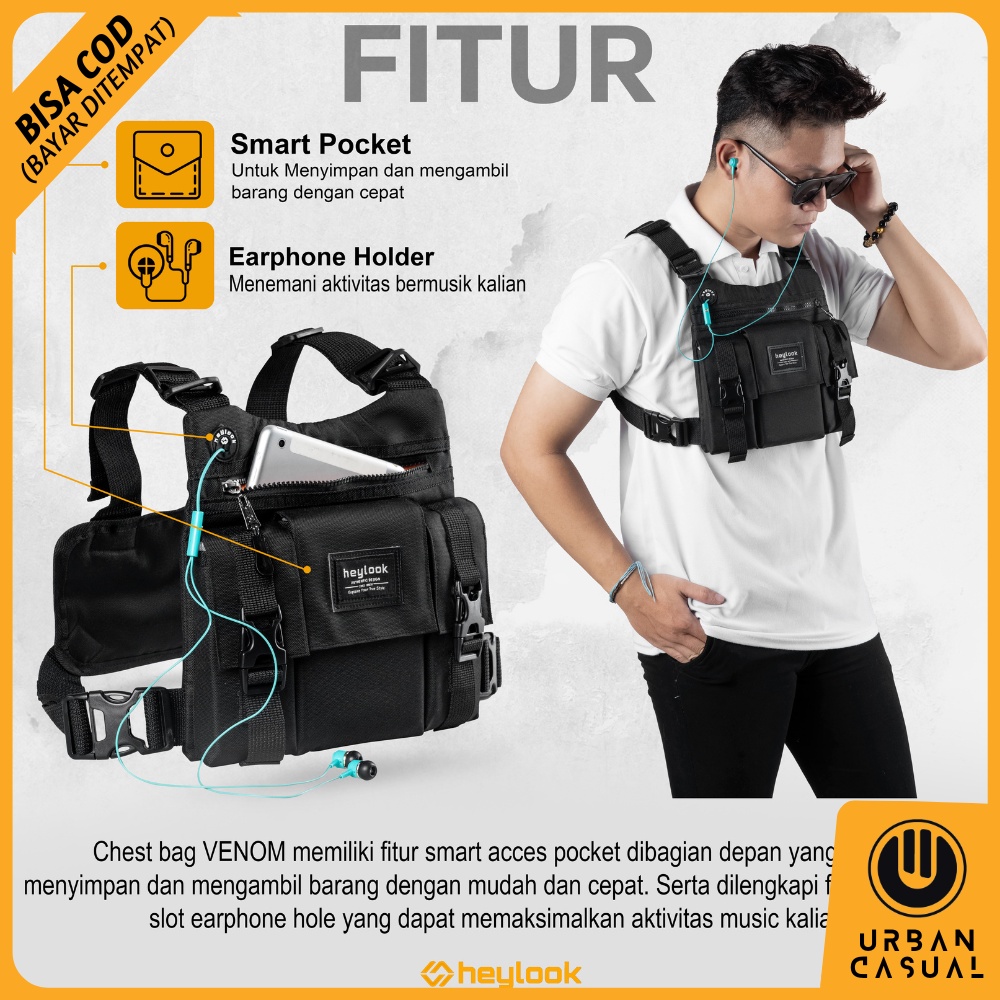 Tas Dada Tactical Chest Bag Rig Outdoor Sepeda Motor Touring Tas Pelindung Dada Pria Wanita Travelling Model Terbaru Stylish Tebal Premium UH13