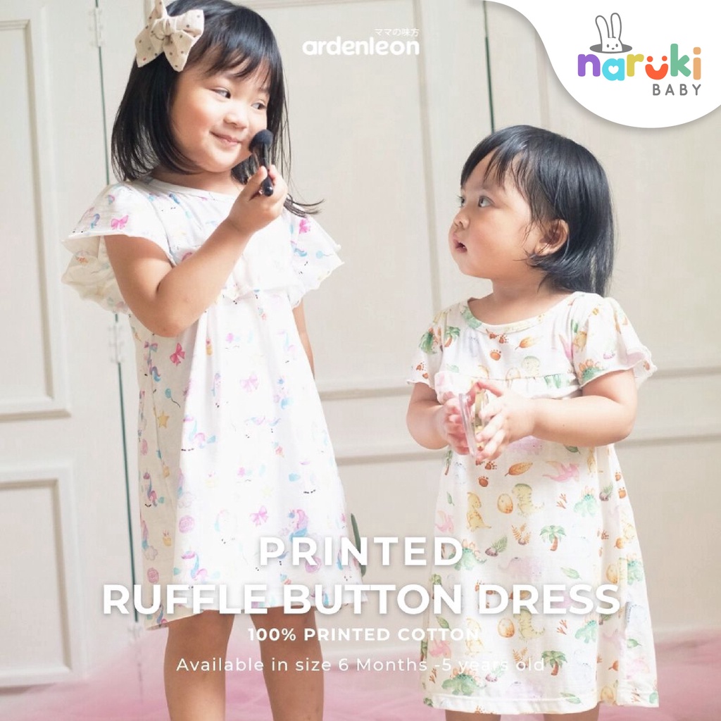 Ardenleon Ruffle Button Dress Printed Arden Leon Gaun Anak Perempuan