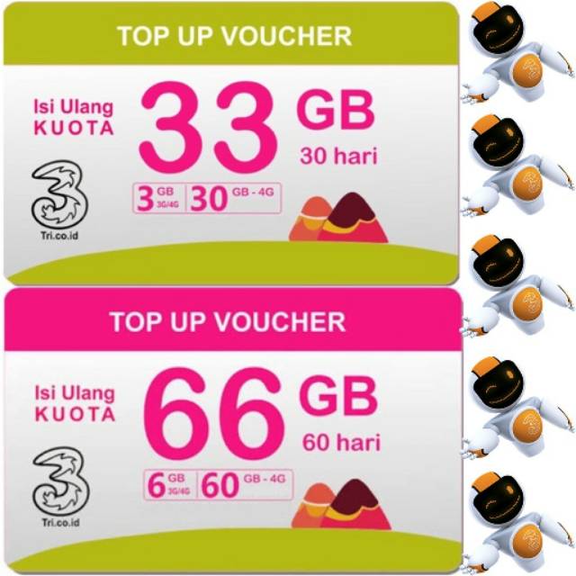 Voucher Kuota Internet Tri 33gb / Tri 66gb