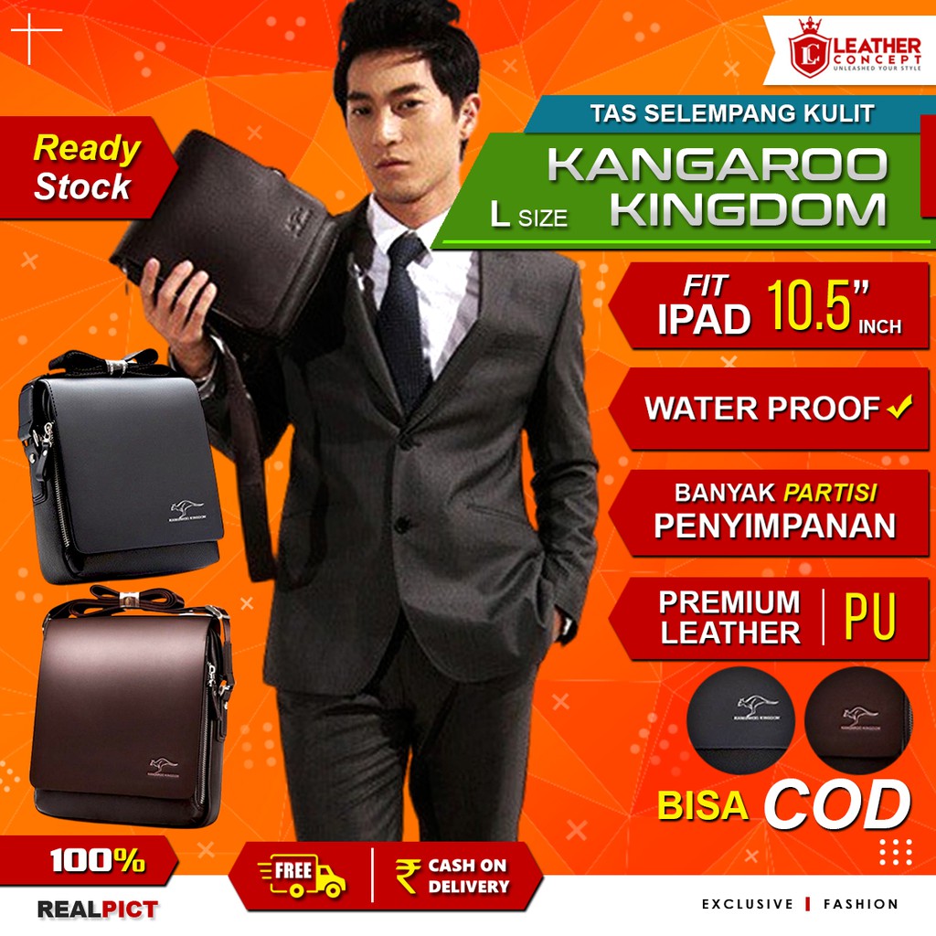 Tas selempang kulit pria - KANGAROO KINGDOM (Ukuran L) (BLACK &amp; BROWN)o