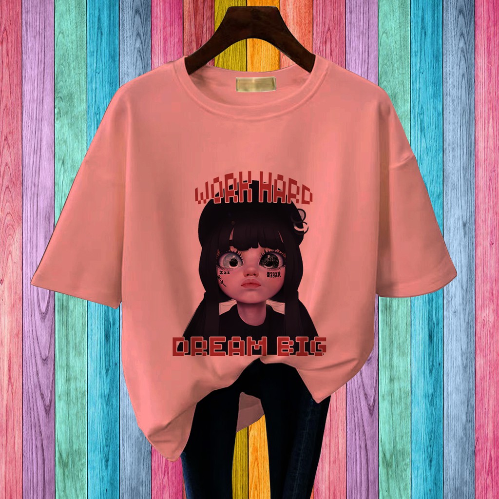 CALVIERO SHOP - BAJU KAOS WANITA ATASAN KAOS PRINT WORK HARD T SHIRT DEWASA