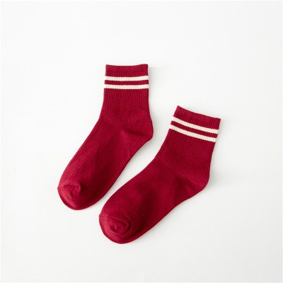 OVERFLOWS.ID Kaos Kaki Mid 2 Garis Import Korea Kaos Kaki Panjang Betis Warna Cewek Cowok-Merah