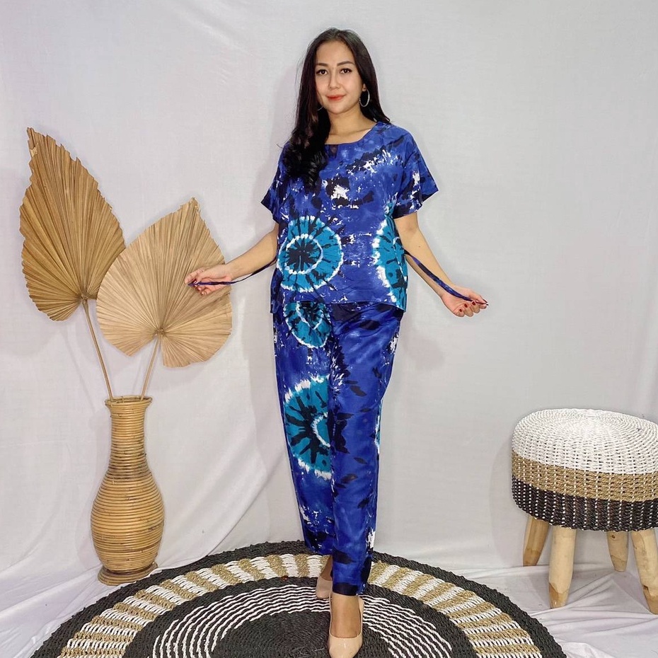 Daster Babydoll Panjang Bali-SET SUNMORI NAVY