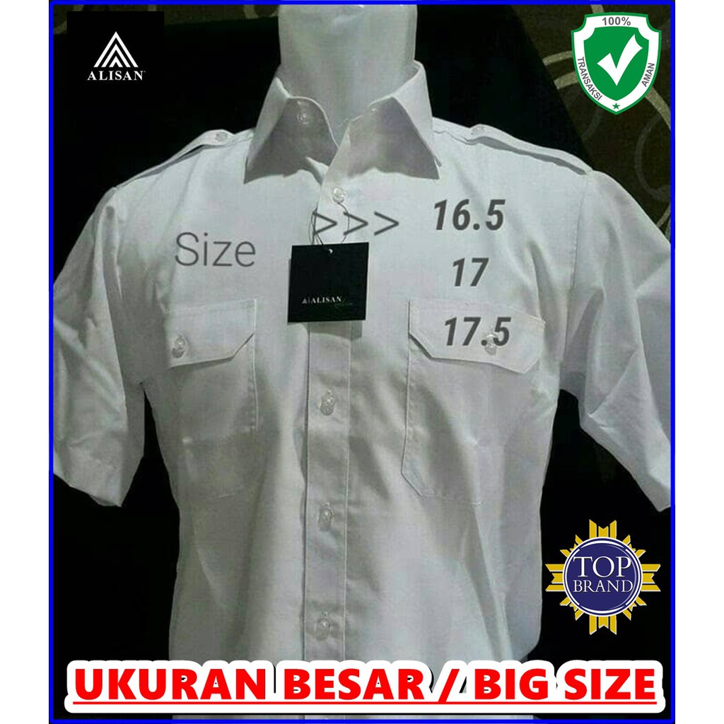NEW Baju kemeja pria alisan putih lengan pendek pangkat jumbo ukuran besar reguler 16.5 - 17.5 TOP