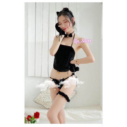 Lingerie Cosplay Kostum Kucing Cat Wanita Seksi Cantik Beludru Premium