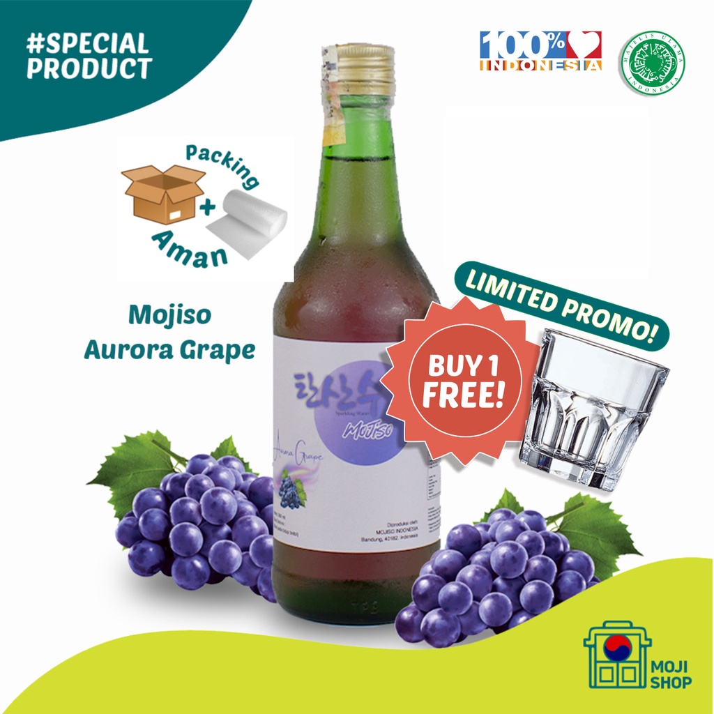 

SOJU HALAL MOJISO RASA AURORA GRAPE ( ANGGUR ) ( HALAL MUI & NON ALCOHOL ) Korean Sparkling water