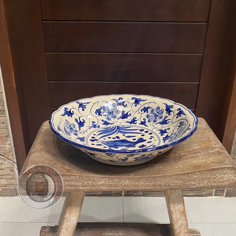 Mangkok keramik hias motif biru putih